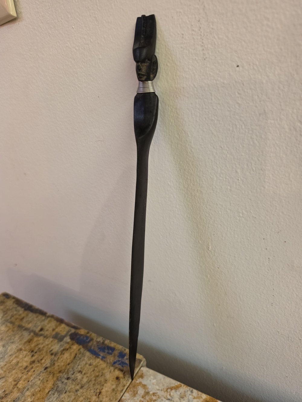 Handcrafted Black African Ebony Wood Letter Opener with Carved Handle